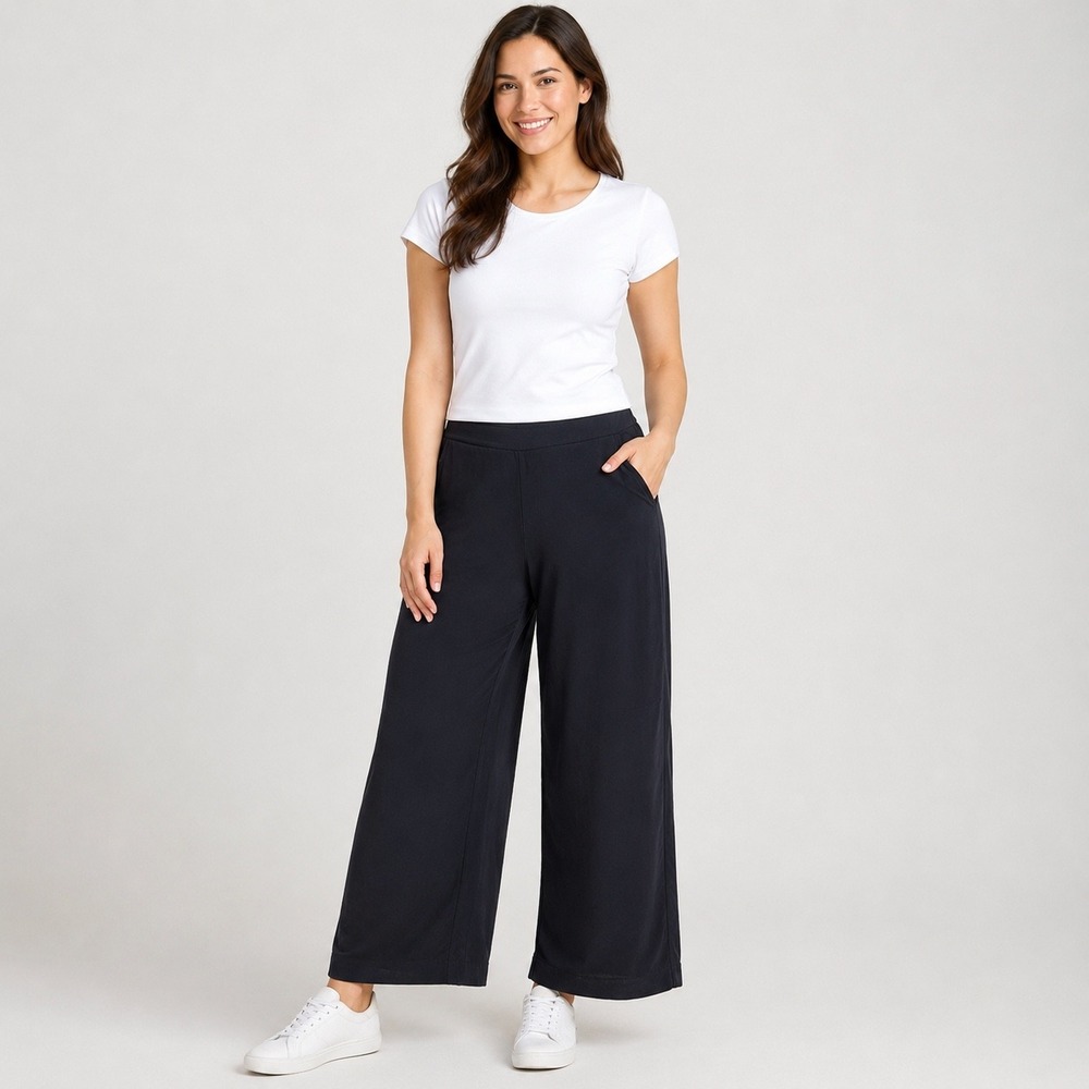 Old Navy Playa Wide Leg Pants Women Large Black Comfort Waist Rayon Casual